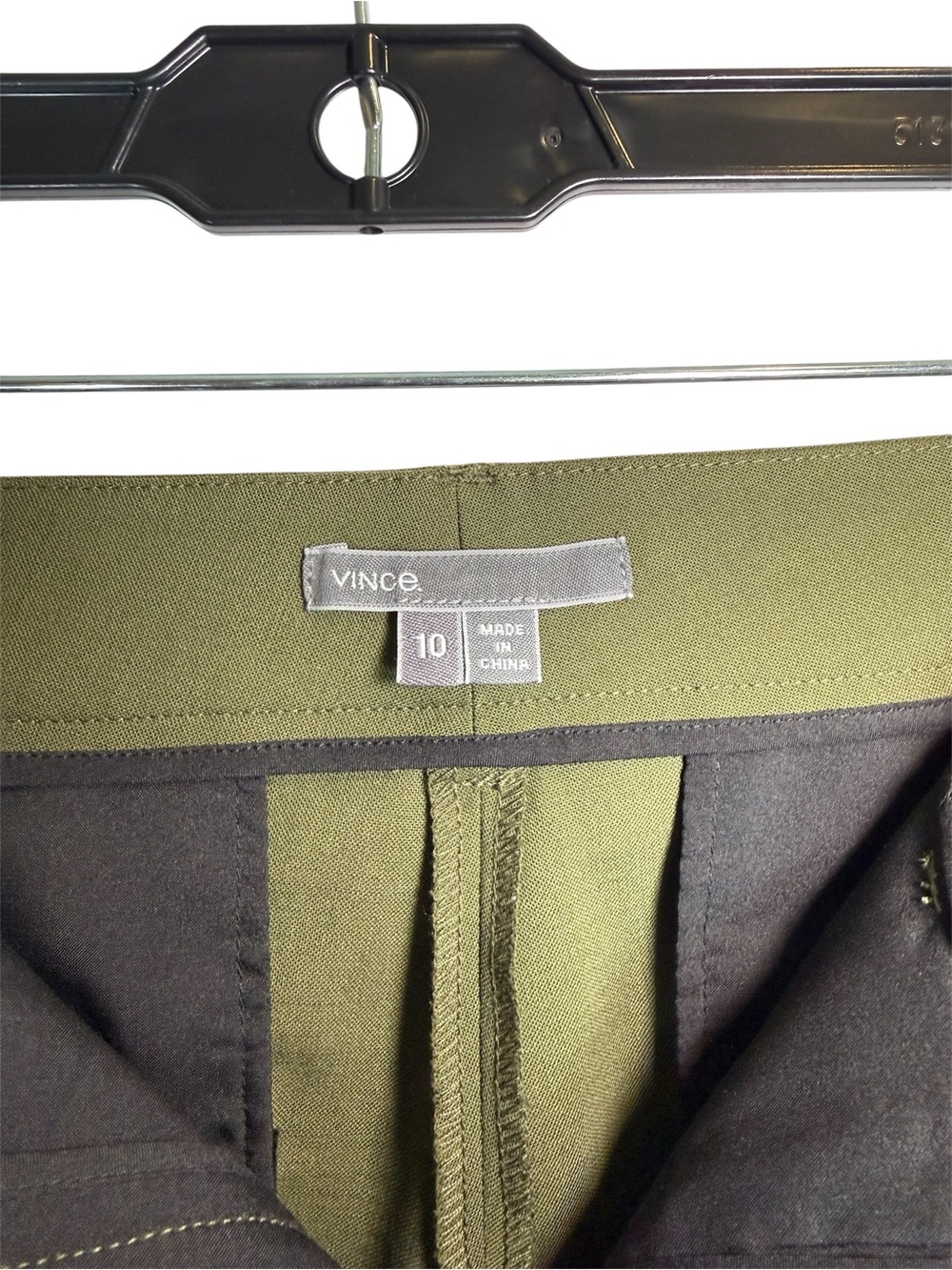 Vince Olive Green Ankle Pants with Black Side Stripe - Picture 2 of 15